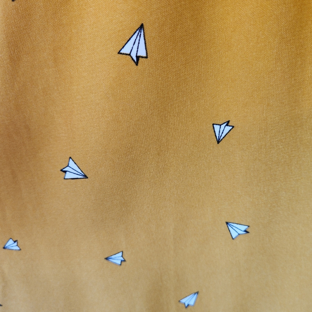 Sweet Rain Mustard Yellow Cap-Sleeve Mini Dress Paper Airplane Print Medium - Picture 7 of 15